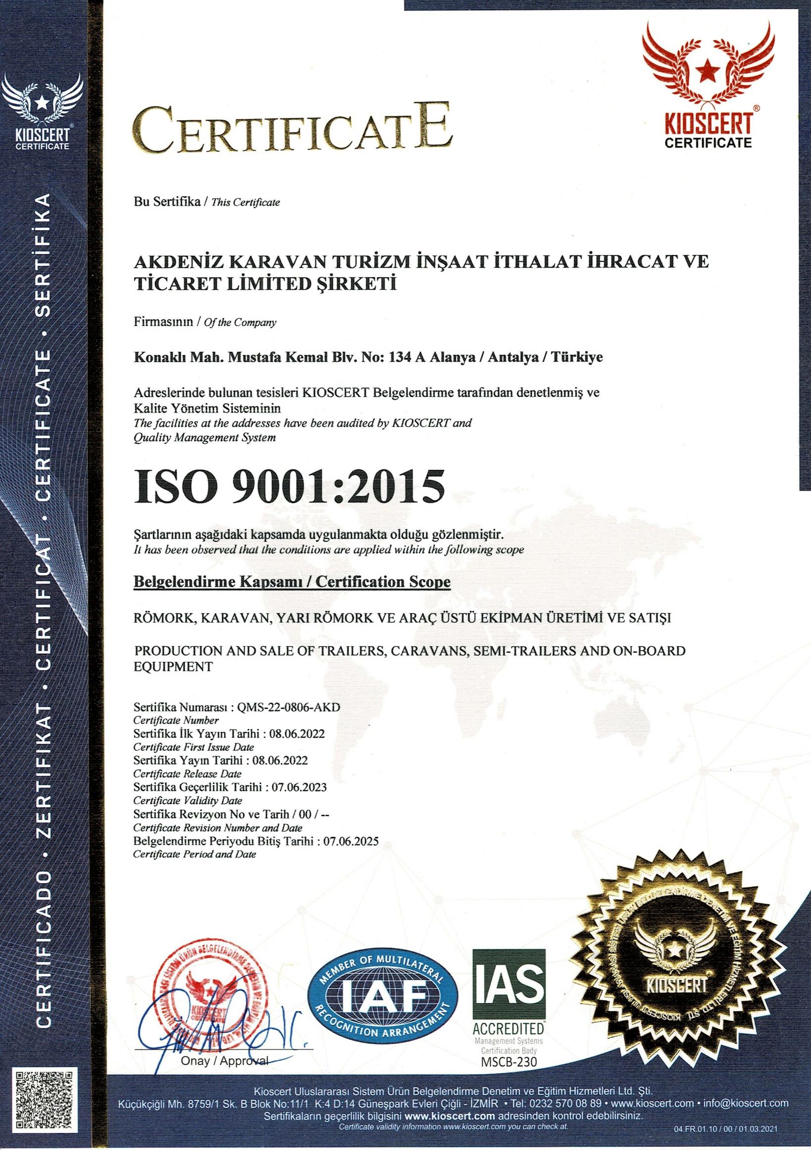 İSO 9001-2015 Sertifikası